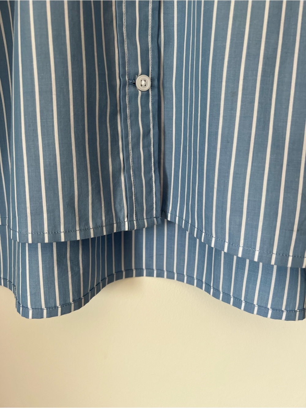 J. Crew Blue Pinstripe Button-Down Cropped Shirt White Collar Organic Cotton - Picture 7 of 12